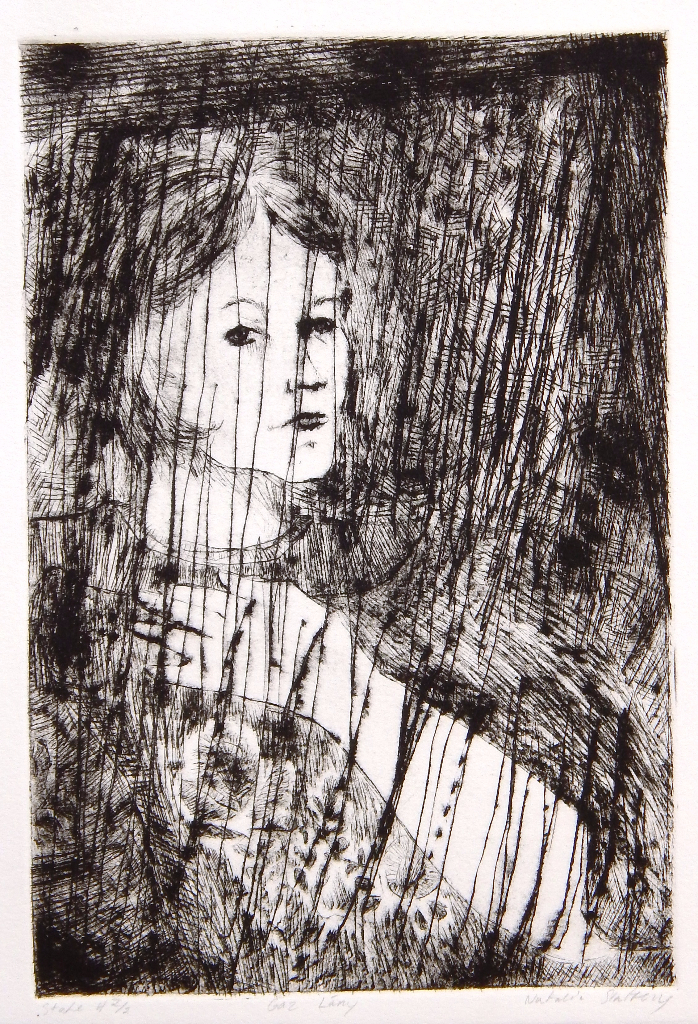 Drypoint print of a young girl, Hungarian shirt