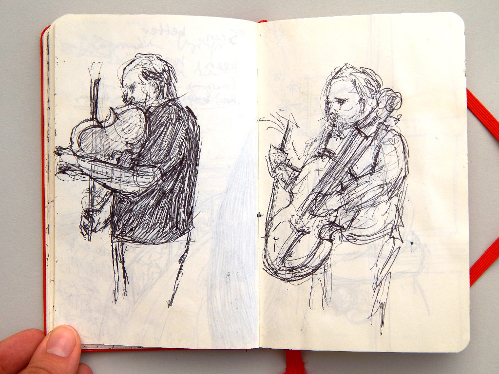 Sketch of man playing violin in Slovakia